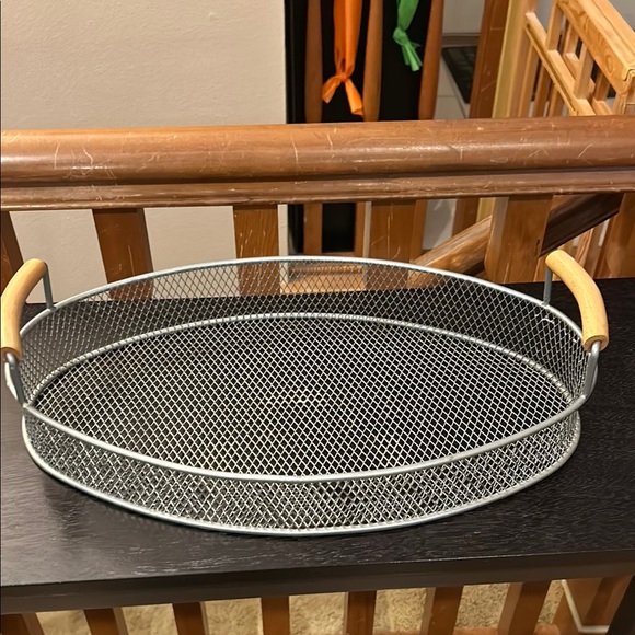 Other - Oval Metal Mesh Serving Tray with Wooden Handles EUC